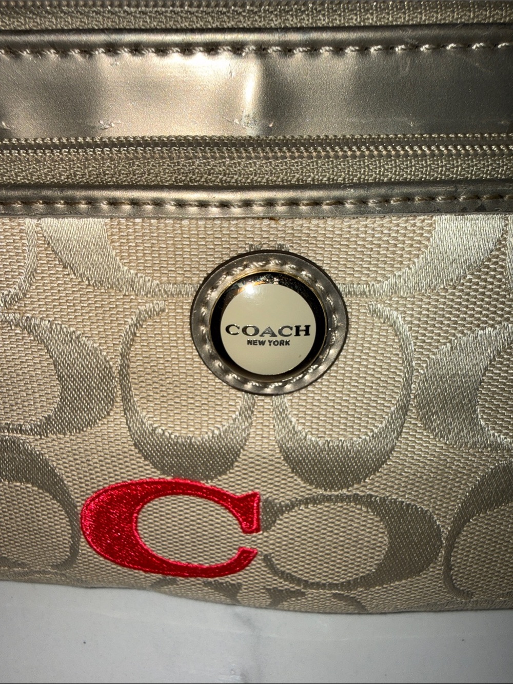 Coach Poppy Beige Signature Canvas Tote with Metallic Trim Multicolor & wallet - Picture 5 of 13